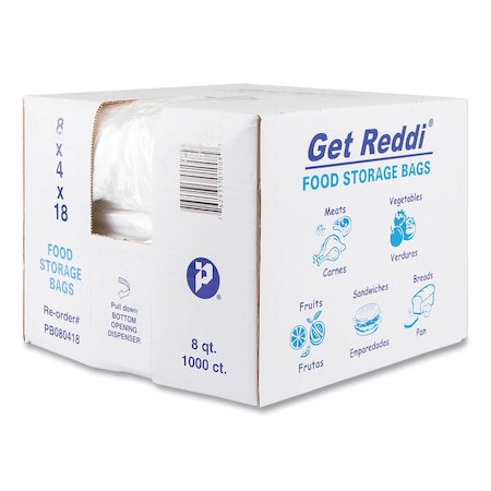 Integrated Bagging Systems Food Bags, 8 qt, 0.85 mil, 8" x 18", Clear, PK1000 PB080418